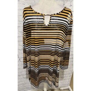 Emily Daniels Multicolored Striped Long Sleeve Soft Tunic Top Plus Size 1X